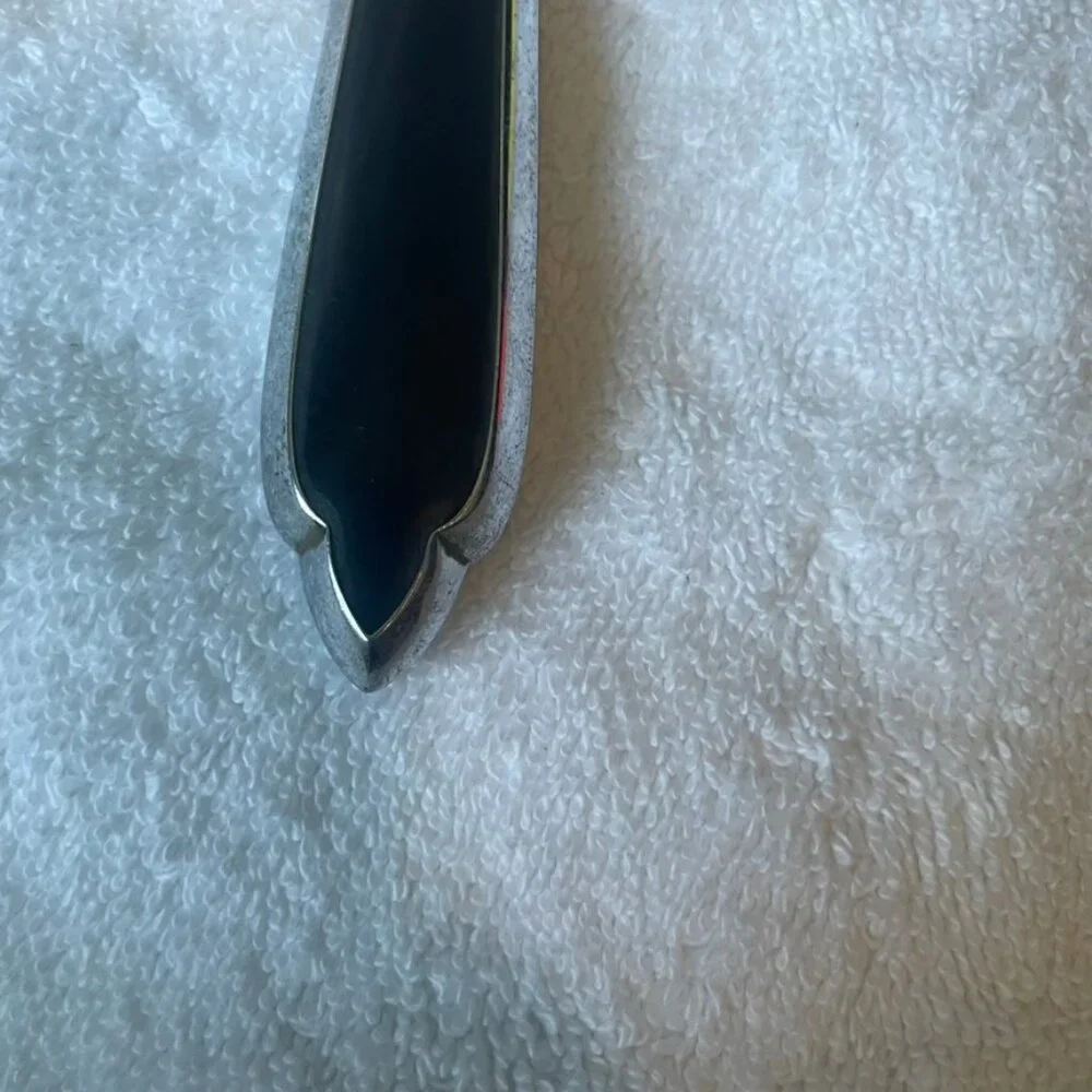 Vintage Art Deco Handheld Vanity Mirror Black & Silver with Letter 